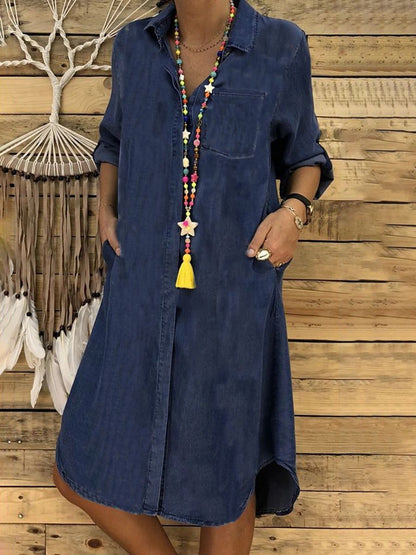 2024 plus size ladies denim dress casual dress plain color