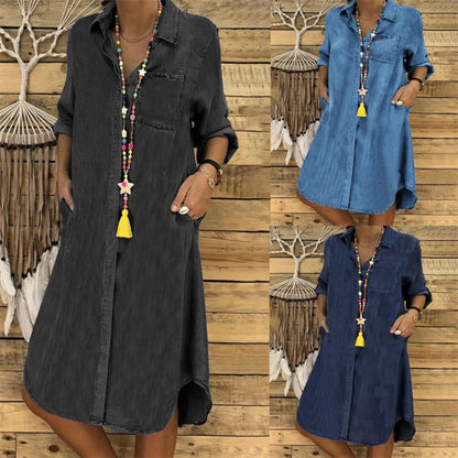 2024 plus size ladies denim dress casual dress plain color