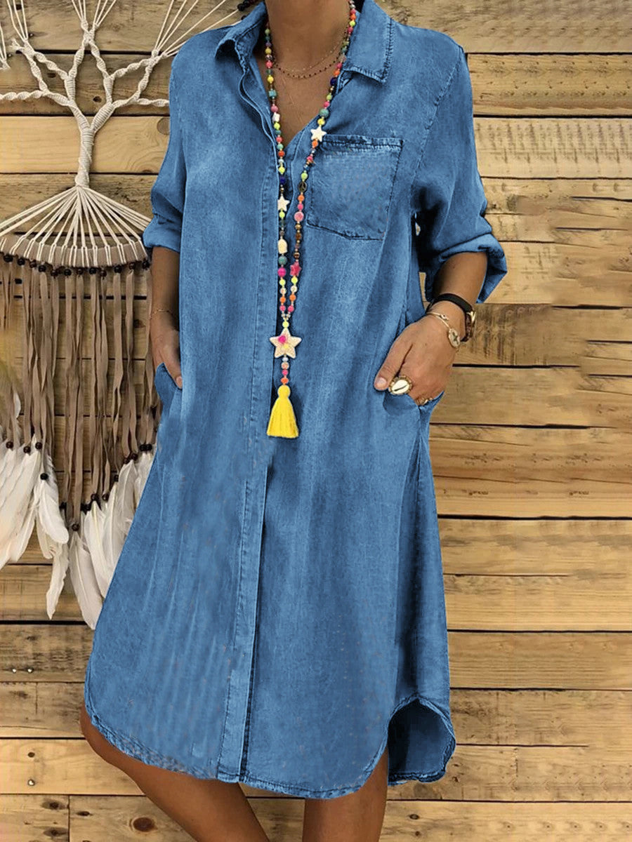 2024 plus size ladies denim dress casual dress plain color